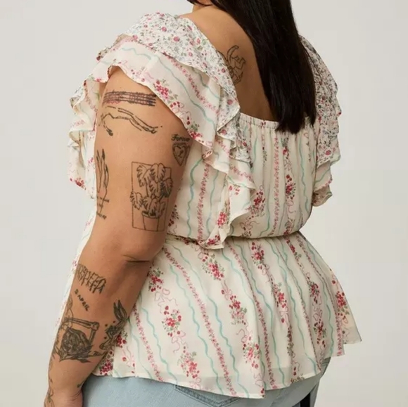 Torrid Ruffle Cinched Floral & Bow Print Cutesy Coquette Blouse, Size 2X, EUC! - Picture 10 of 16